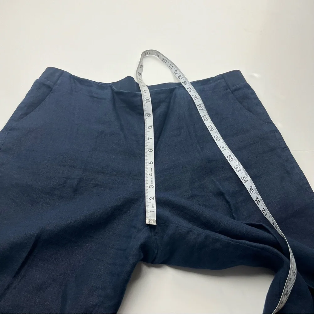J. Jill Love‎ Linen Cropped Pants Womens Large Petite Navy Blue Pull On Pockets - Picture 8 of 13